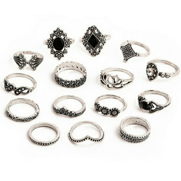 15pc Silver Toned Bohemian Joint and Knuckle Rings - Picture 3 of 3